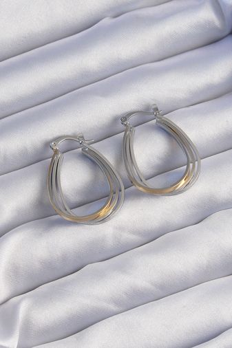 Pirinç Gold Gümüş Renkli Oval Çoklu Görünümlü Küpe