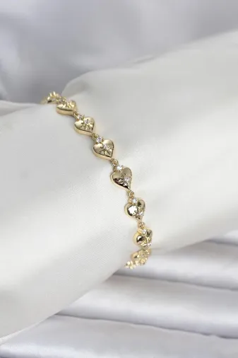 Pirinç Gold Renk Kalpli Kutup Yıldızı İşleme Kadın Bileklik TJ-BB8402