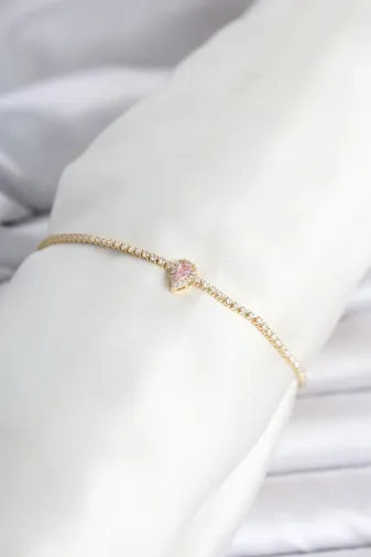 Pirinç Gold Renk Pembe Damla Model Su Yolu Kadın Bileklik TJ-BB8477