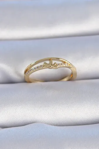 Pirinç Gold Renk Zirkon Taşlı Kalp Model Kadın Yüzük TJ-BYK3302