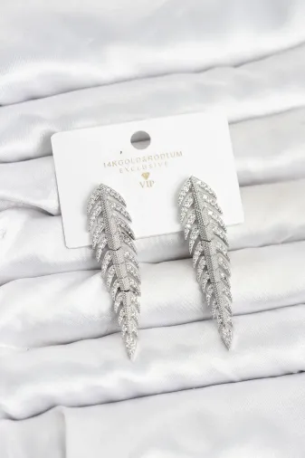 Pirinç Gümüş Renk Balık Sırtı Model Zirkon Taşlı Kadın Küpe TJ-BKP11517