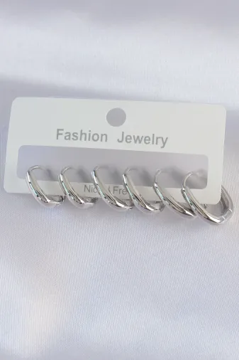Pirinç Gümüş Renk Oval Küpe Seti TJ-BKP8999