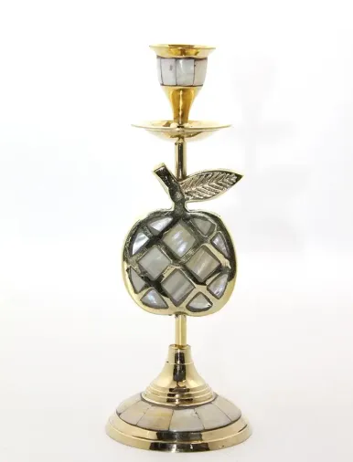 Pirinç Sedefli Tekli Şamdan 1636