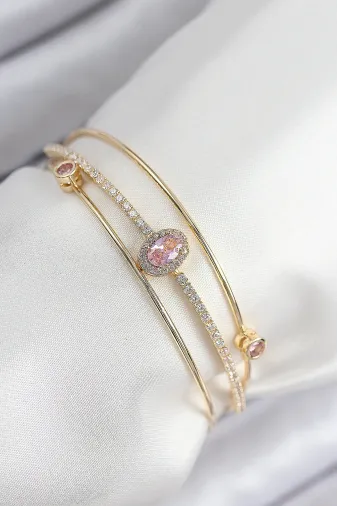 Pirinç Zirkon Taşlı Baget Model Gold Renk Kadın Bileklik TJ-BB7863