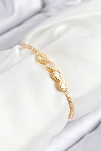 Pirinç Zirkon Taşlı Sonsuzluk Model Gold Renk Asansörlü Kadın Bileklik TJ-BB7721