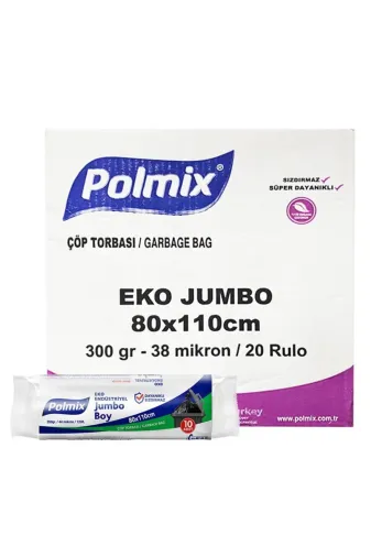 Polmix 7445011000328 P303 Çöp Torbası Eko Endüstriyel Jumbo Boy 80 X 110 Cm Siyah (20 Adet)