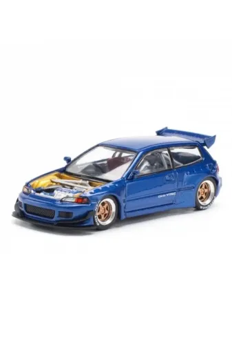 pop race 1 POPR640174 :64 Honda Civic Eg6 Pandem Metallic Blue Open Hood Diecast Model Araba Limited Edition