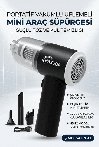 Portatif Oto Süpürgesi Mini Araç İçi El Süpürgesi Kompakt Temizlik Cihazı Modeli