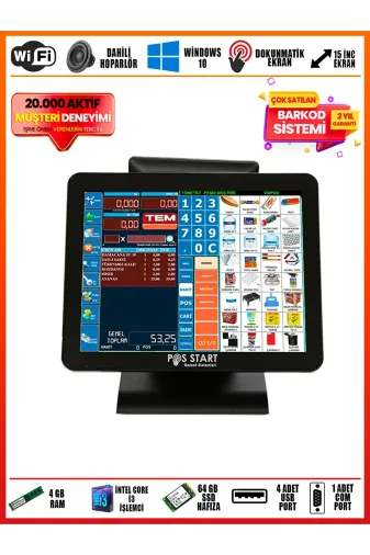 POS START TDKPSİ3 I3 Işlemci 4Gb Ram 64 Gb Hafıza Dokunmatik Pos Bilgisayar