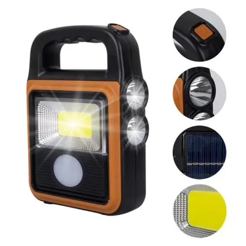 Powermaster Hs-8020c Cob Led Solar 4 Kademeli Şarjlı El Işıldak Feneri - Usb Çıkışlı Powerbank