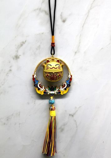 PRATİKOBA 3895319 Renkli Püsküllü Şans Kedisi Feng Shui Askılık