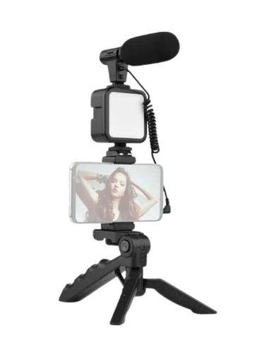 PRATİKOBA 94876399 Tripod Telefon Tutucu Kumandalı Mikrofon Led Işık Vlog Video Kayıt