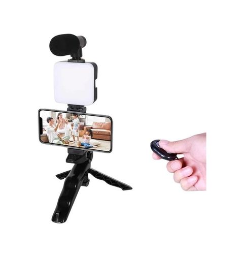 PRATİKOBA 94929921 Telefon Tutucu Led Işıklı Kumandalı Mikrofon Telefon Vlog Video Kayıt