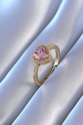 PRATİKOBA MEYEB64e8b81233140c16cf00ea74-BLMY Mey İthalat Gold Renk Zirkon Taşlı Kalp Model Pirinç Charm Kadın Yüzük Çok Renkli