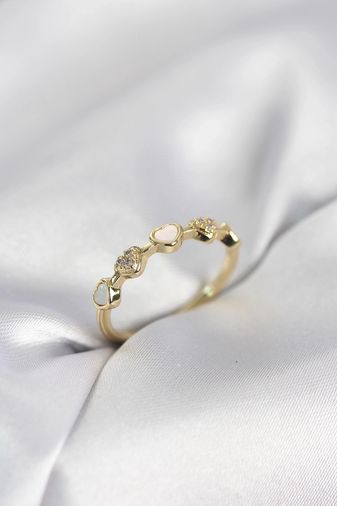 PRATİKOBA MEYEB698dafe915cb17a2a705b5a4-BLMY Mey İthalat Gold Renk Minimal Kalp Model Zirkon Taşlı Pirinç Kadın Yüzük Çok Renkli