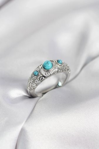 PRATİKOBA MEYEB698db331e7034abdd50e6db7-BLMY Mey İthalat Vintage Model Mavi Taşlı Gümüş Renk Kadın Yüzük Çok Renkli