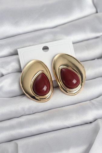 PRATİKOBA MEYEB69945d1037079ee3560fc515-BLMY Mey İthalat Pirinç Gold Renk Bordo Taşlı Damla Model Vintage Kadın Küpe Çok Renkli