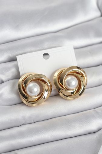 PRATİKOBA MEYEB69ef26e6eb97026f3107b4d4-BLMY Mey İthalat Pirinç Gold Renk Sarmal Model İncili Kadın Küpe Çok Renkli