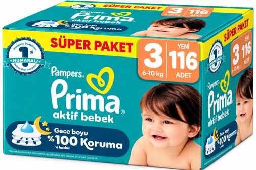 Prima Aktif Bebek Bebek Bezi 3 Beden 6-10 KG Midi 116 Adet Süper Ekonomik Pk