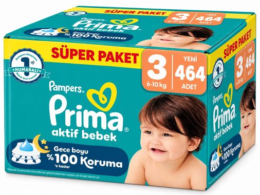 Prima Aktif Bebek Bebek Bezi 3 Beden 6-10 KG Midi 464 Adet Süper Ultra Pk