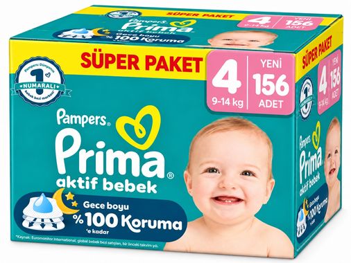 Prima Aktif Bebek Bebek Bezi 4 Beden 9-14 KG Maxi 156 Adet Süper Fırsat Pk