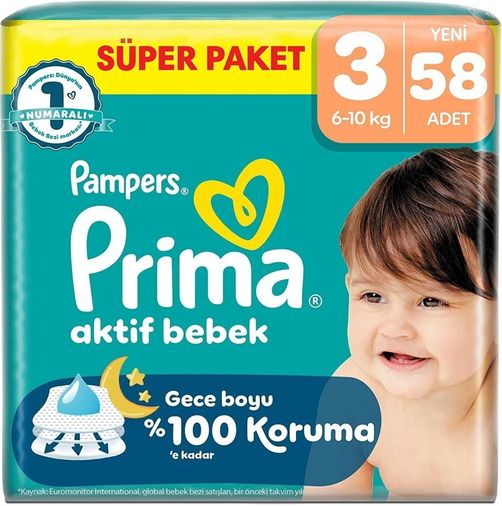 Prima Bebek Bezi 3 Beden 6-10 KG Midi 58 Adet Süper Pk