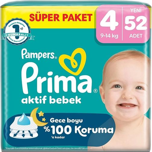 Prima Bebek Bezi 4 Beden 9-14 KG Maxi 52 Adet Süper Pk