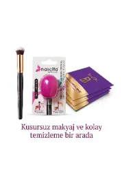 Profesyonel Oval Yapılı Kapatıcı Fırçası No: 136+Silikon Makyaj Fırça Kafası Koruyucusu Küçük Boy 05