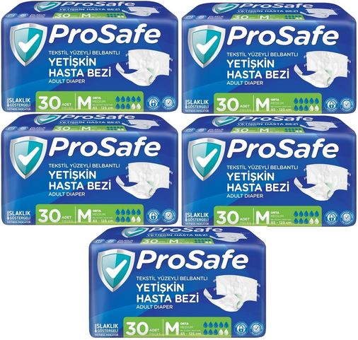 Prosafe Yetişkin Bezi Bel Bantlı Tekstil Yüzey M - Medium - Orta Boy 150 Adet (5PK*30)