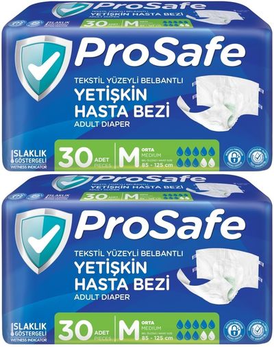 Prosafe Yetişkin Bezi Bel Bantlı Tekstil Yüzey M - Medium - Orta Boy 60 Adet (2PK*30)