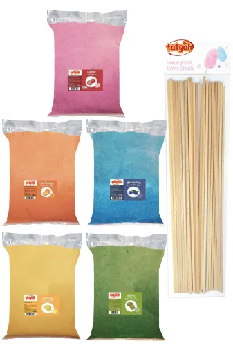 PSC 10015123 5 Renk Pamuk Şeker Tozu 2 Kg. 5 X 400Gr. 50 Adet Çubuk Hediyeli