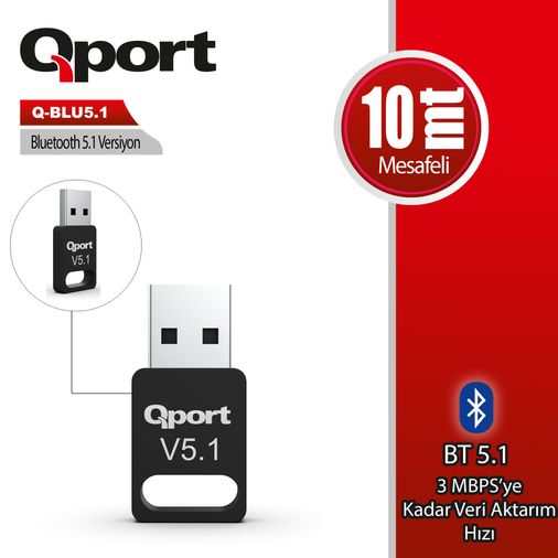 Qport Q-BLU5.1 Bluetooth 5.1 USB Adaptör