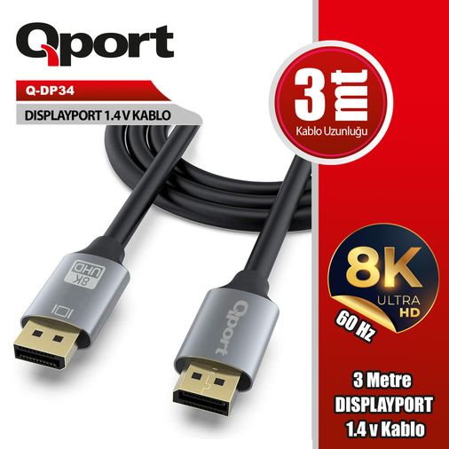 Qport Q-DP34 DisplayPort Kablo 3 m
