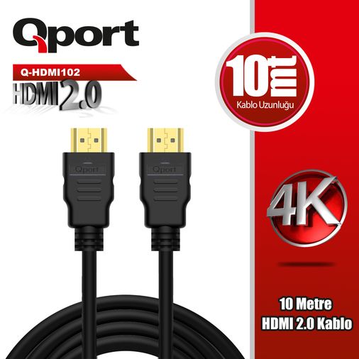 Qport Q-HDMI102 HDMI 2.0 Altın Uçlu Kablo 10 m
