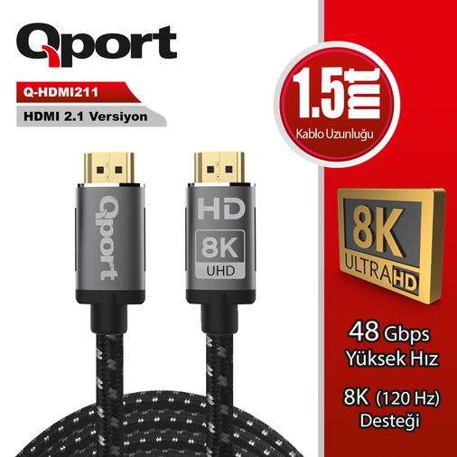 Qport Q-HDMI211 HDMI 2.1 8K Altın Uçlu Kablo 1.5 m