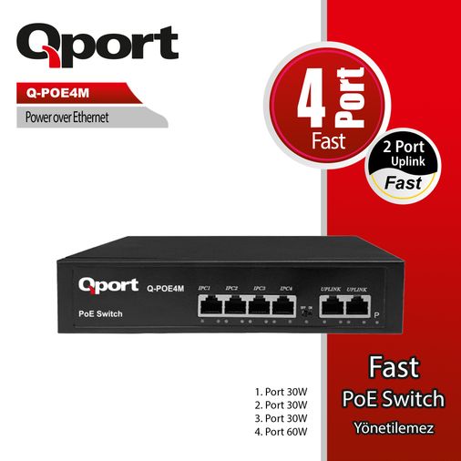 Qport Q-POE4M 4 Port + 2 Port Uplink PoE Switch