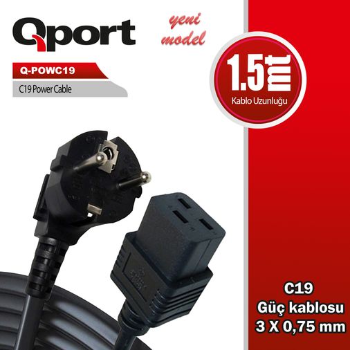 Qport Q-POWC19 C19 Power Güç Kablosu 1.5 m