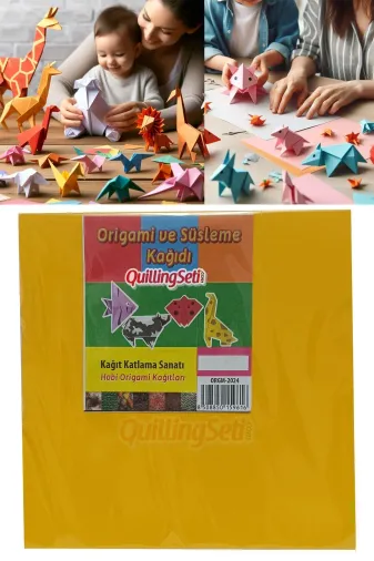 quilling ORG-30lu-SadeRenkli-20cm-Cift Origami Kağıdı, 30 Adet Çift Taraflı Karışık Renkli Origami - 30 Adetli 20 Cm X 20 Cm Set