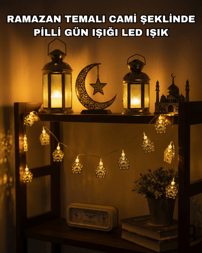Ramazan ve Bayram Dekoratif LED Işık Cami Figürlü Sıcak Sarı Aydınlatma