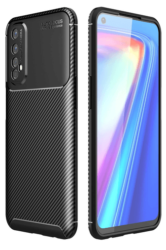 Realme 7 Kılıf Auto Focus Karbon Kapak - Siyah