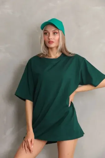 Regular Fit Tişört Bisiklet Yaka Yazlık Kısa Kol Basıc T-Shirt - Yeşil - L - Yeşil