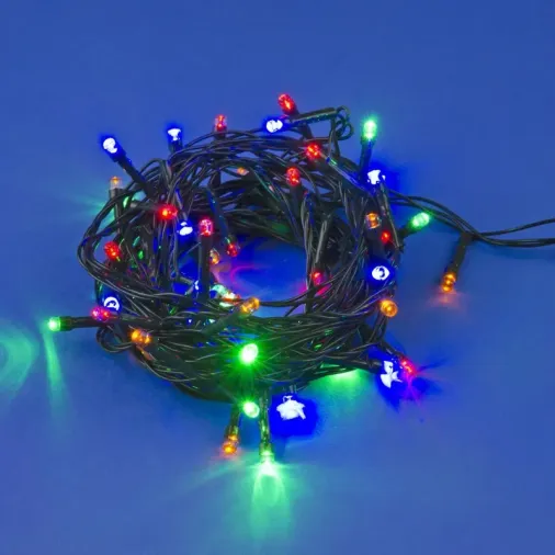 Renkli 100 Led Işık 10 M Pilli Siyah Kablo İle