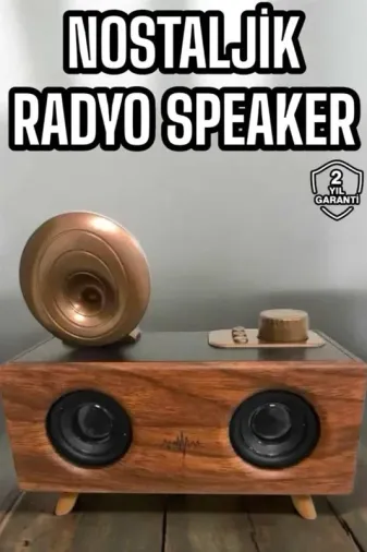 Retro Gramofon Bluetooth Hoparlör Ahşap 1800 Mah Kapasiteli