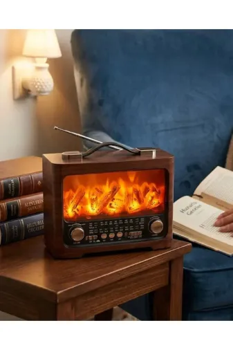 Retro Şömine Tasarımlı Bluetooth Hoparlör FM Radyo USB TF Kart Müzik Çalar