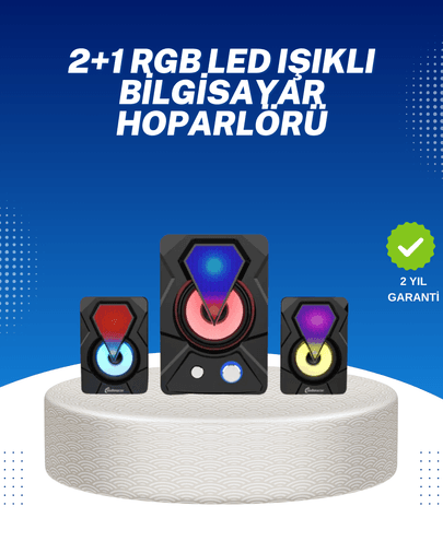 RGB Işıklı USB Hoparlör Seti 9W Çıkış Gücü Derin Bas