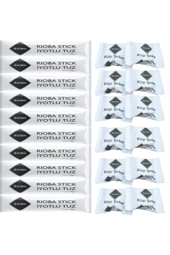 Rioba 8696236422525 Stick İyotlu Sofra Tuzu 1,50 Gram + Tek Sargı Küp Şeker 50 Adet