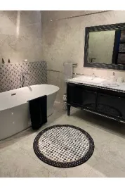 Robert Dama Desen Saçaksız Yuvarlak Banyo Paspası - Siyah Ebat 100x100
