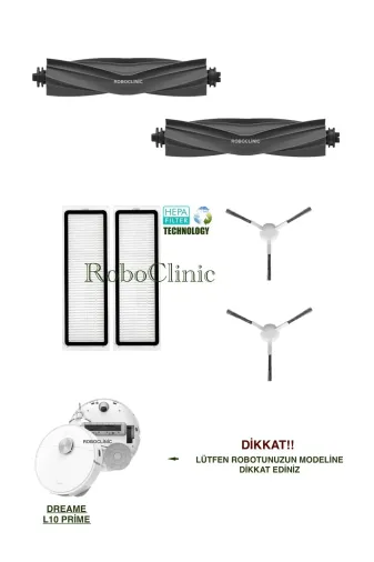 Roboclinic Dreame L10 Prime Robot Süpürge Uyumlu Yedek Fırça, Hepa Filtre Seti-6 Parça