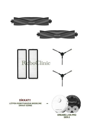 Roboclinic Dreame L10S Pro Gen 2 Robot Süpürge Uyumlu Fırça, Hepa Filtre Seti-6 Parça