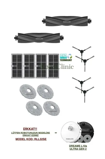Roboclinic Dreame L10S Ultra Gen 2 Robot Süpürge Uyumlu (M.kod: Rll32Se) Yedek Fırça, Filtre, Mop Seti-14 Parça